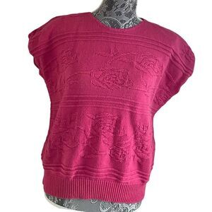Vintage 80s Kinetic New York Textured Floral Knit Sweater Pink